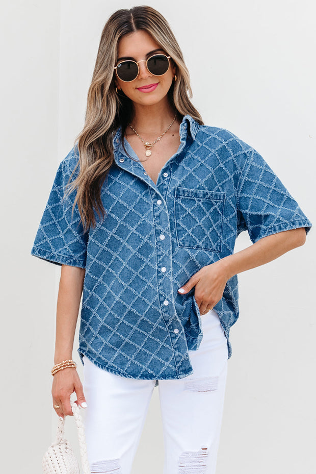 Violette Checkered Textured Short Sleeve