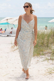 Strappy Wrap Dress in Blue Florals